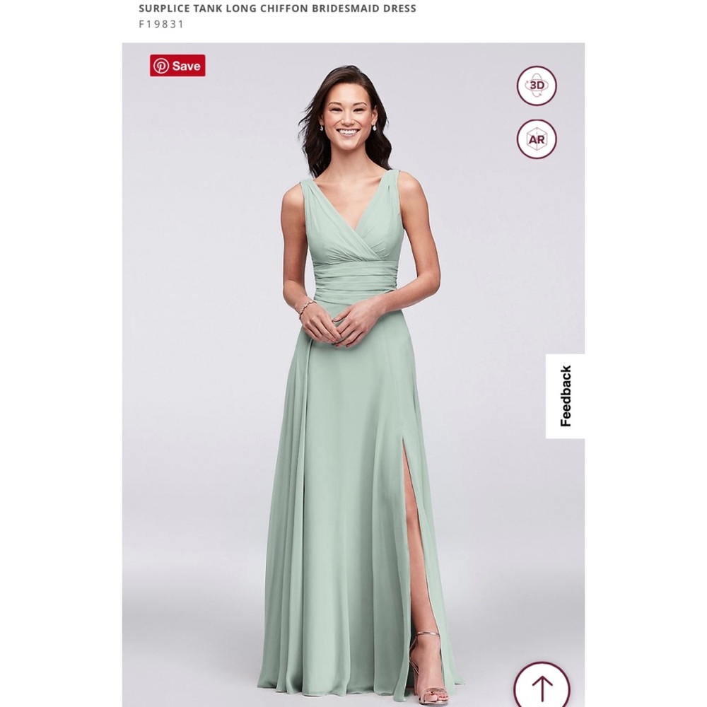 David’s Bridal Dusty Sage Surplice Tank Long Chiffon Bridesmaids Dress F19831